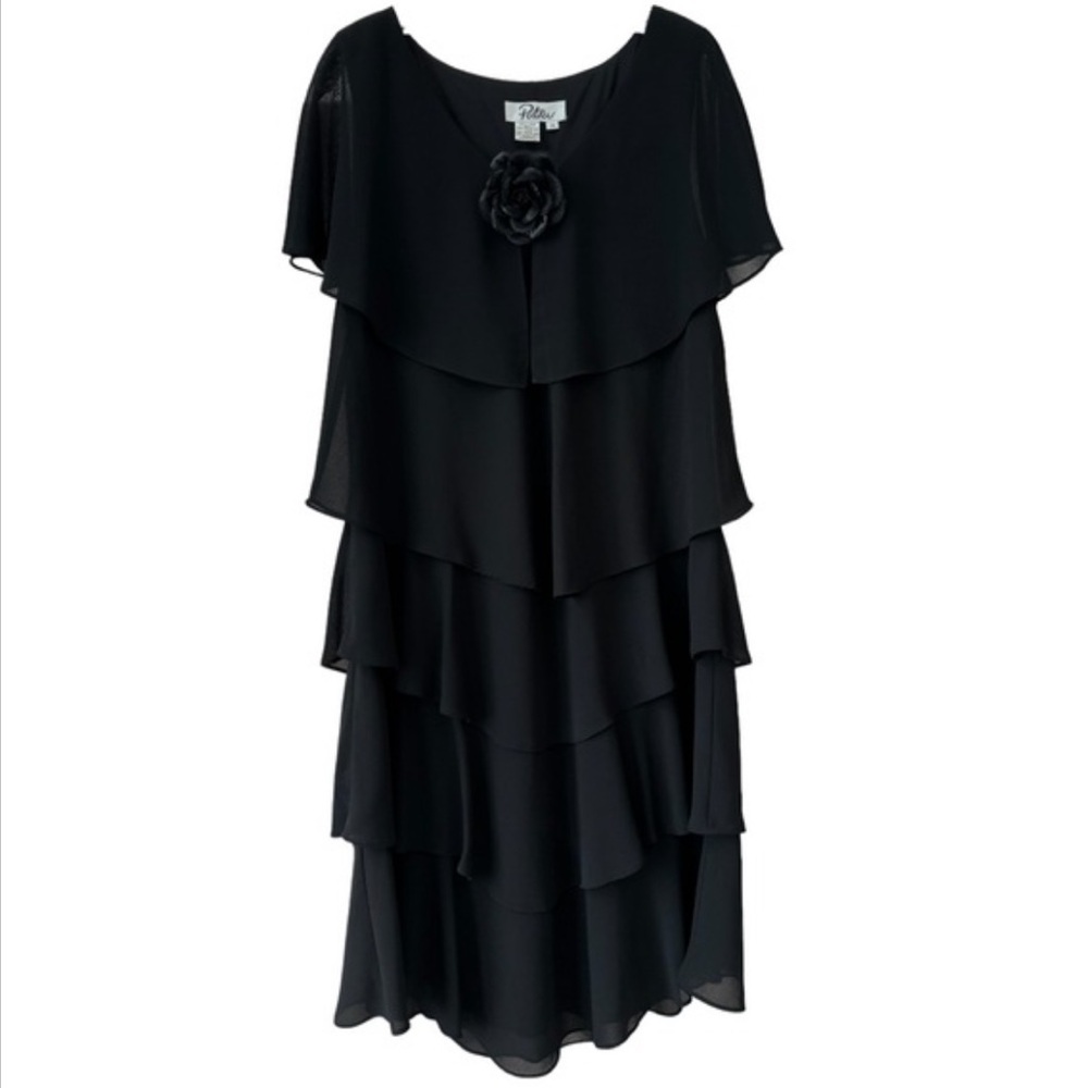 Little Black Cocktail Dress Layered Chiffon Elegant Romantic Flowy Patra Size 14 - Picture 7 of 16